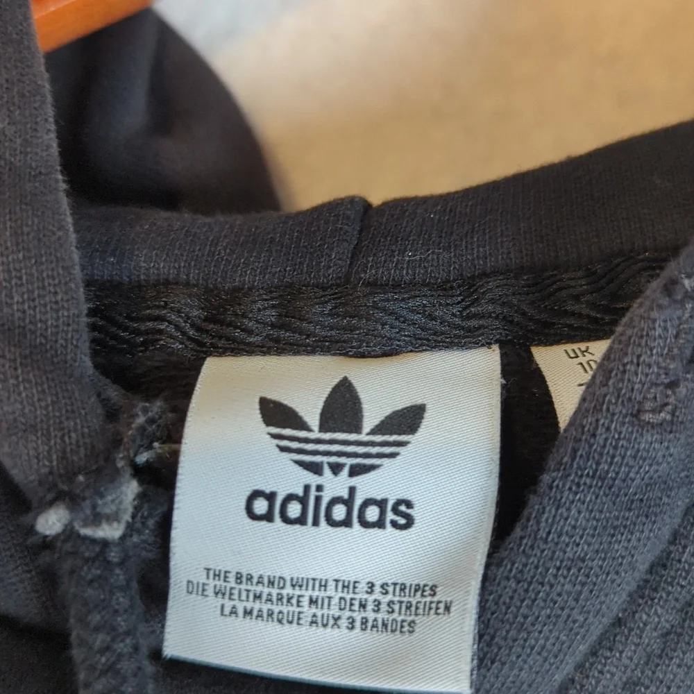 Adidas Black & White Stripes Cropped Fit Hooded Sweatshirt S - Picture 6 of 9